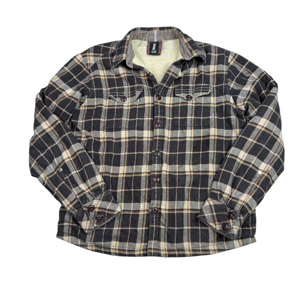 Billabong Sherpa Lined Straight Fit Shacket Y2K Shirt Jacket Flannel Plaid XXL